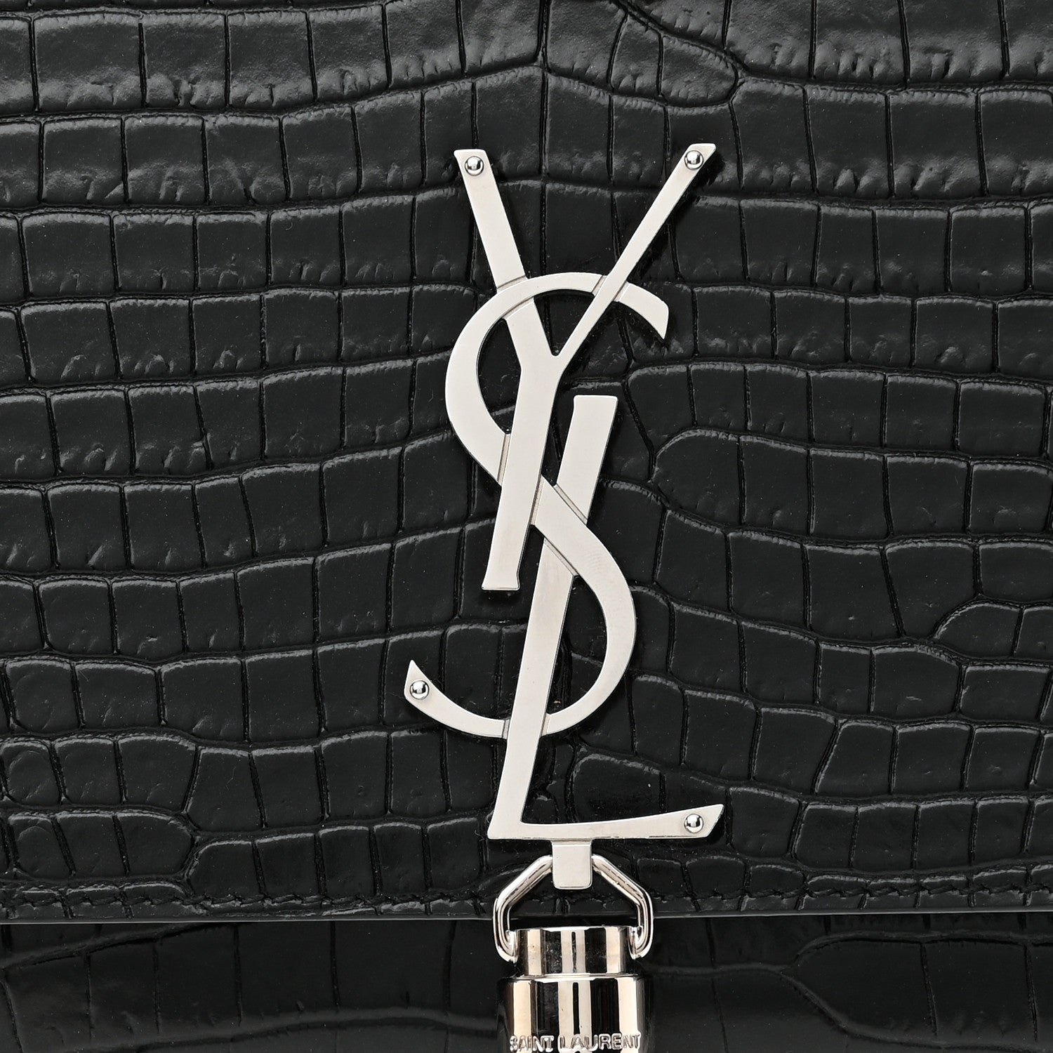 Saint Laurent Calfskin Crocodile Embossed Medium Classic Monogram Kate Tassel Satchel Black 8 of 10