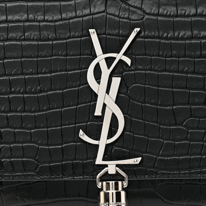 Saint Laurent Calfskin Crocodile Embossed Medium Classic Monogram Kate Tassel Satchel Black 8 of 10