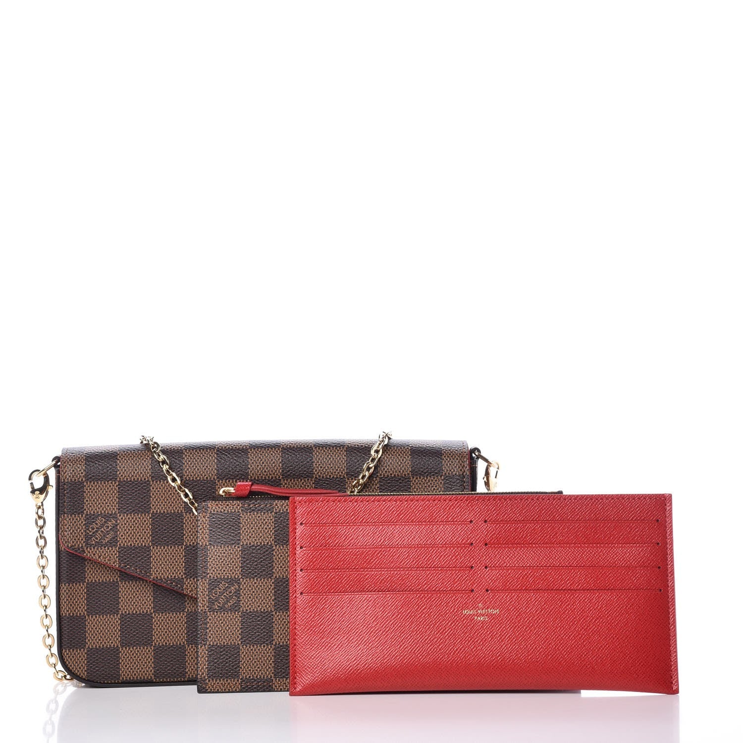 Louis Vuitton Damier Ebene Pochette Felicie Chain Wallet 3 of 9