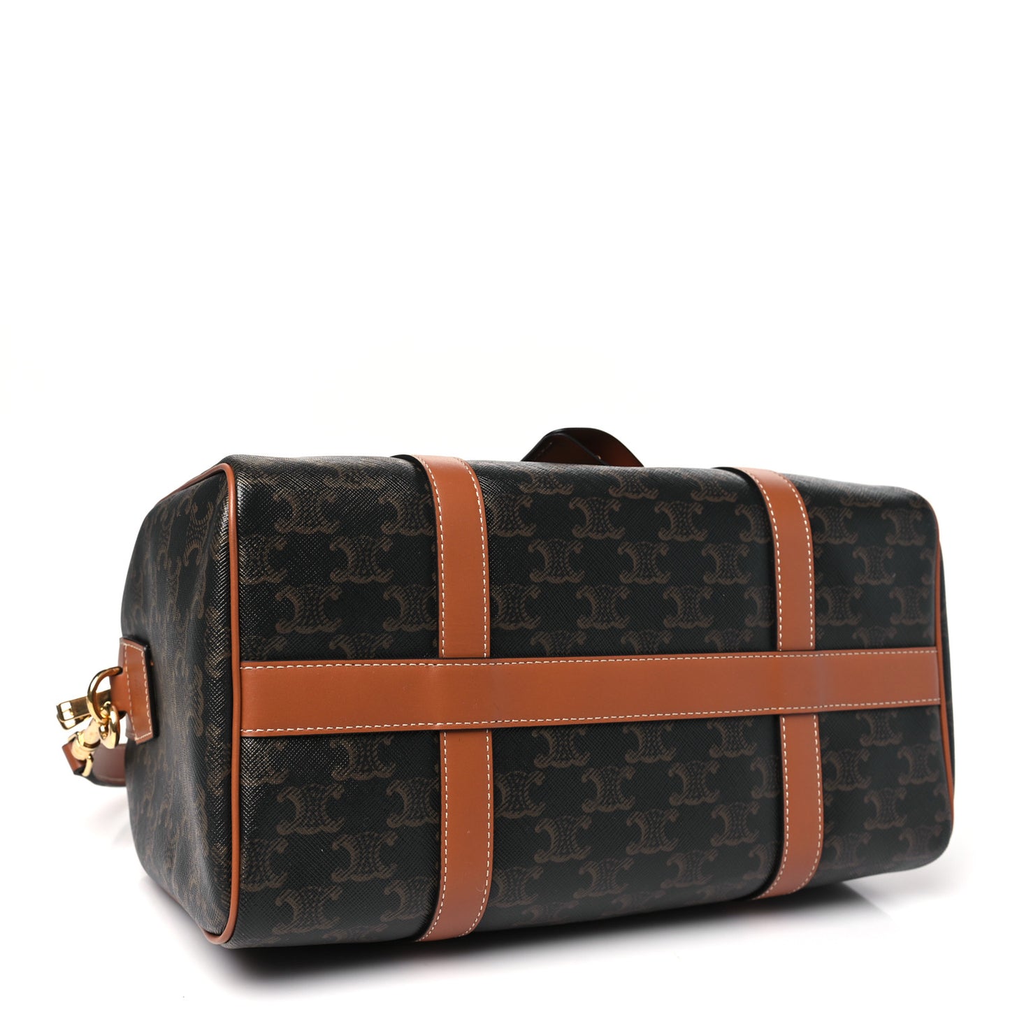 Triomphe Canvas Calfskin Boston Bag Tan