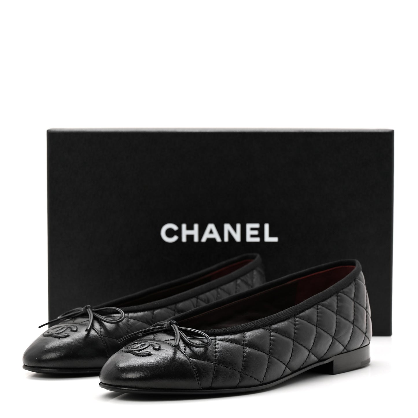 Aged Calfskin Quilted CC Cap Toe Ballerina Flats 37 Black