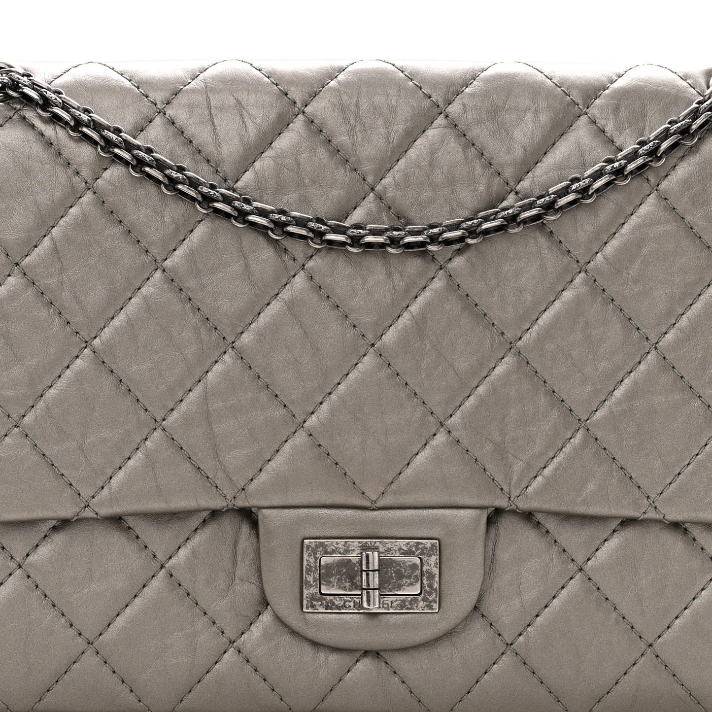 Metallic Aged Calfskin Quilted 2.55 Reissue 227 Flap Grey