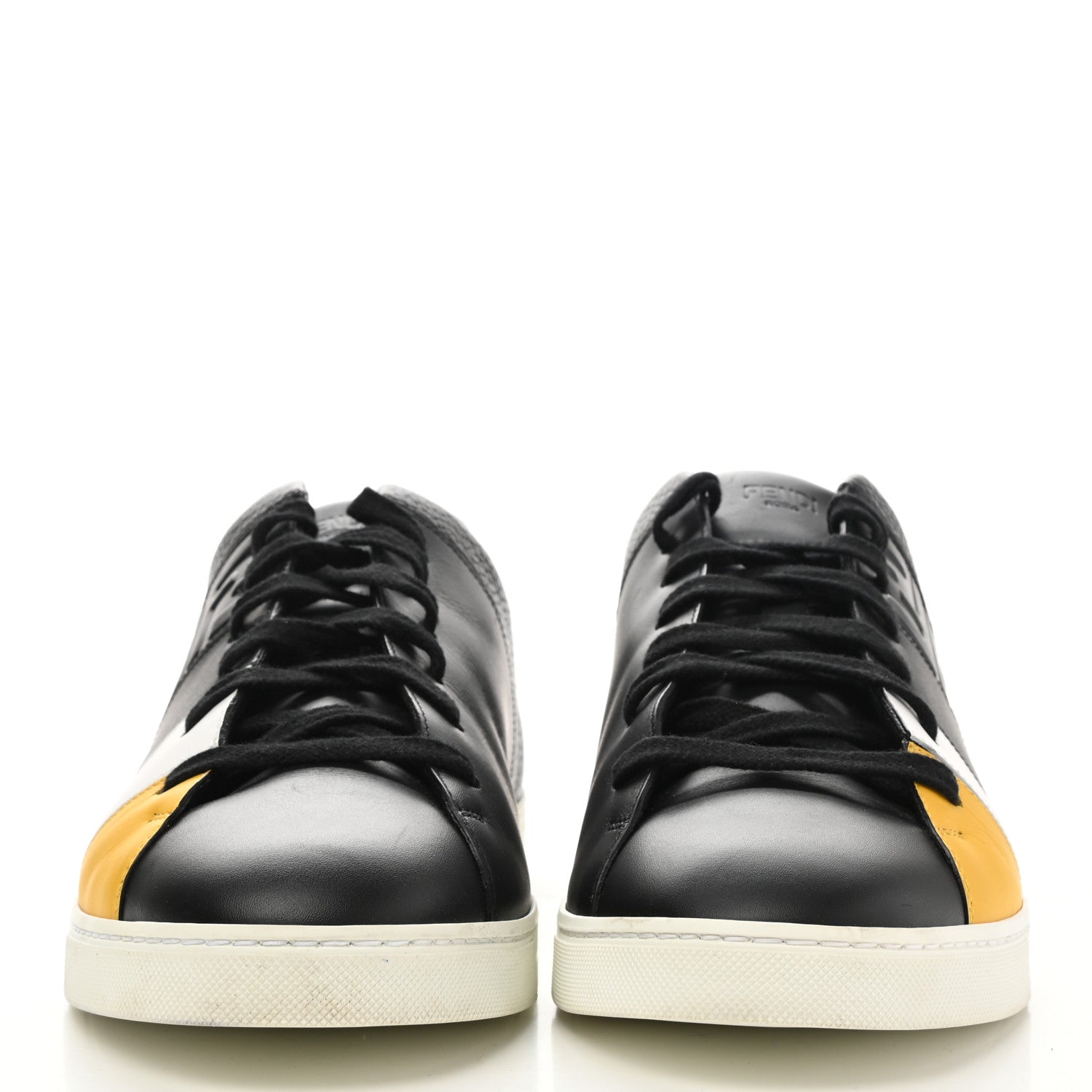 Fendi Calfskin Vitello FF Embossed Mens Low Top Sneakers 11 Black Yellow Ultra White 2 of 9