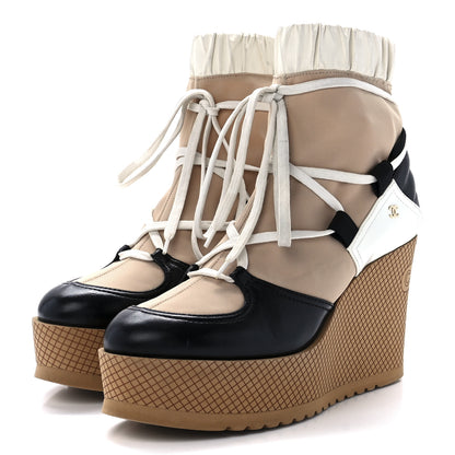 Chanel Patent Calfskin Runway Wedge Short Platform Boots 40.5 Black White Beige 3 of 7