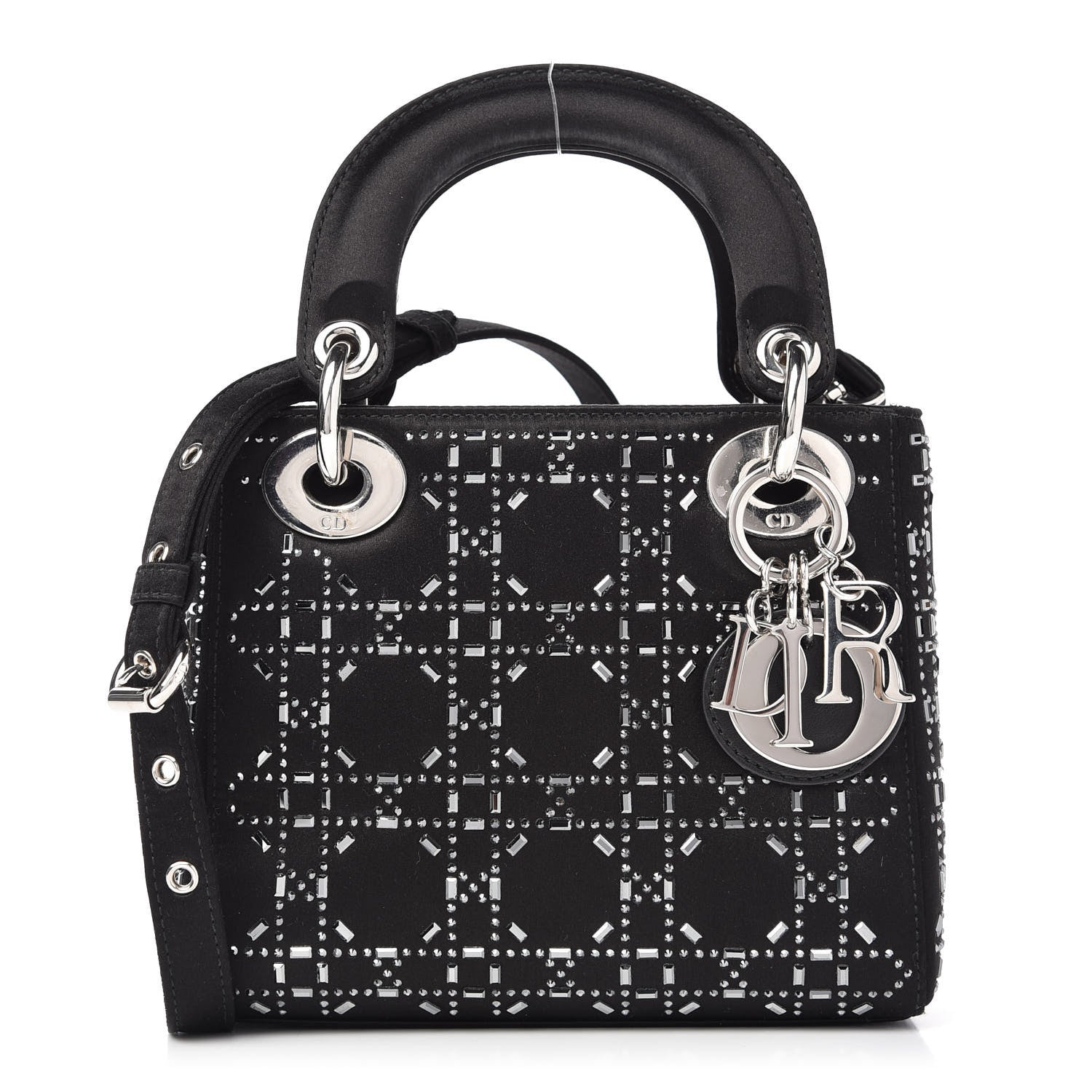 Christian Dior Satin Crystal Cannage Mini Lady Dior Black 1 of 9