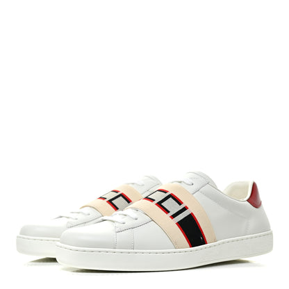 Gucci Calfskin Stripe Mens New Ace Sneakers 8.5 White Ecru Red Flame 3 of 9
