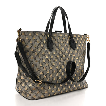 Gucci Soft GG Supreme Monogram Bees Medium Crossbody Tote Beige Oro Black 3 of 10