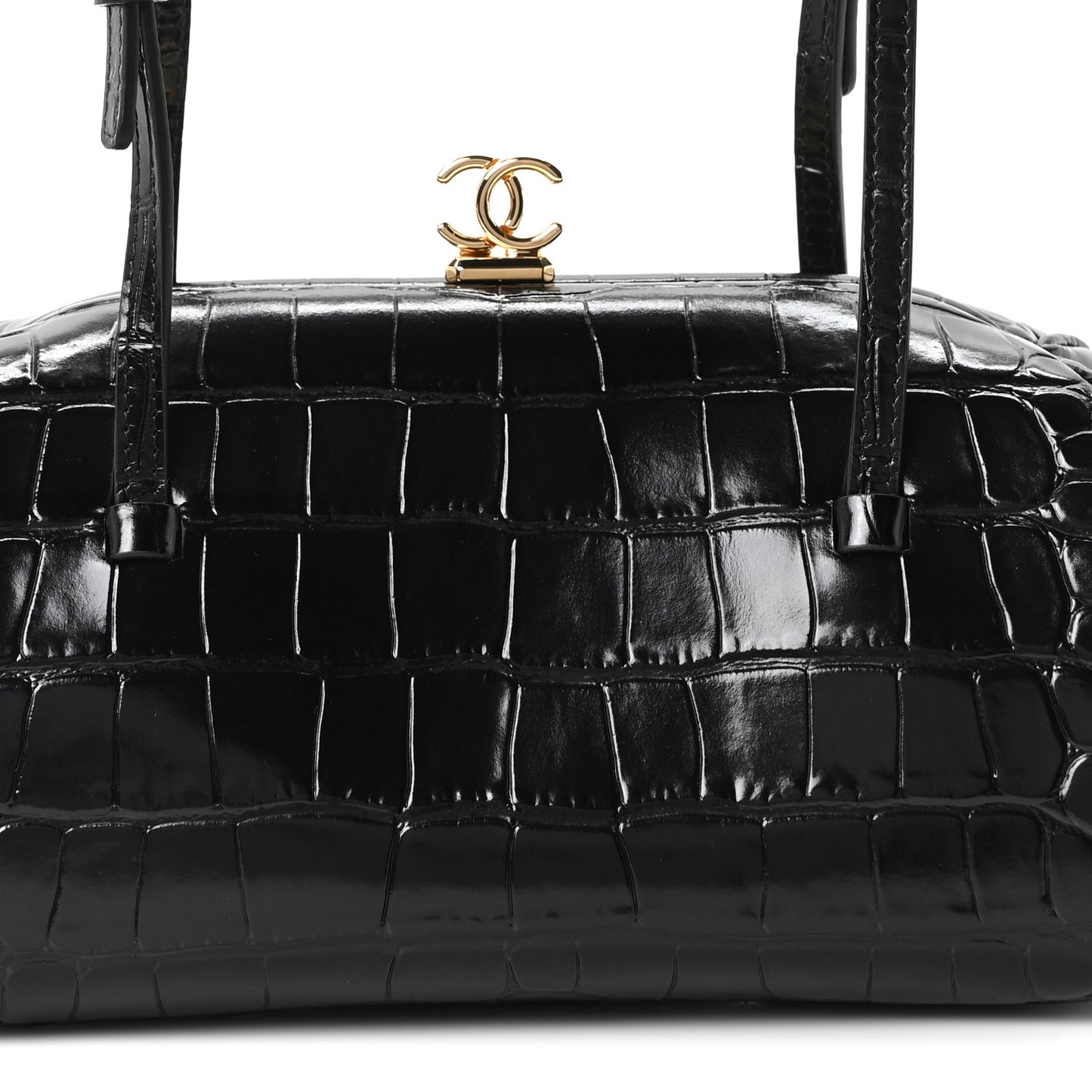 Calfskin Crocodile Embossed Pretty CC Clutch With Strap Black