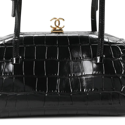 Chanel Calfskin Crocodile Embossed Pretty CC Clutch With Strap Black 7 of 10