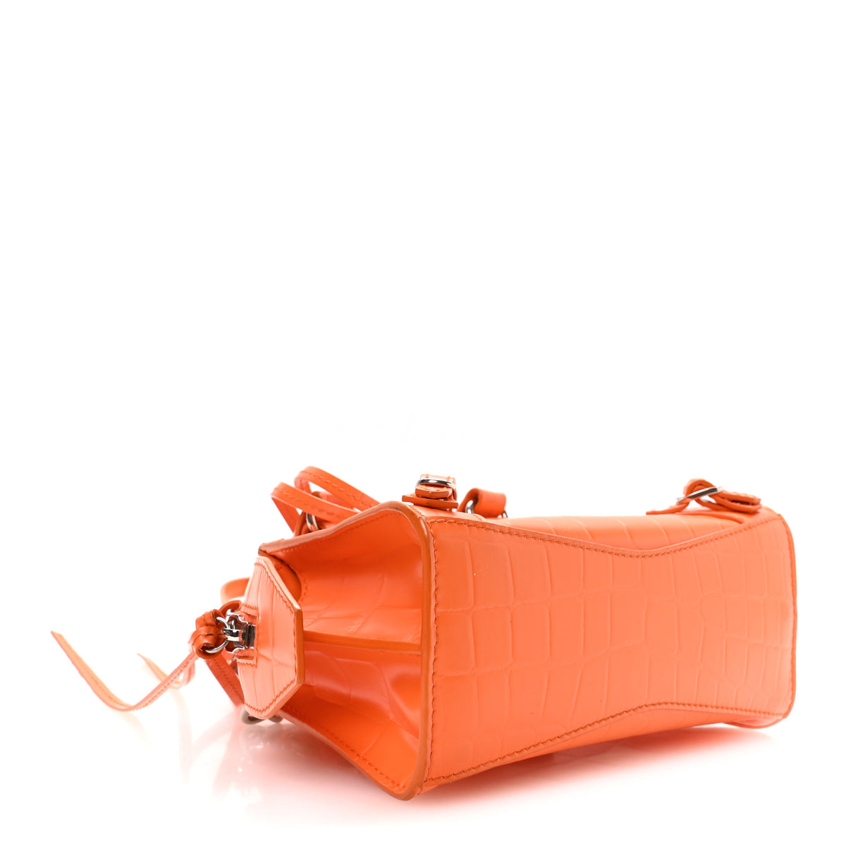 Balenciaga Semi Shiny Calfskin Crocodile Embossed Neo Classic Silver Hardware Nano City Crossbody Orange 4 of 10