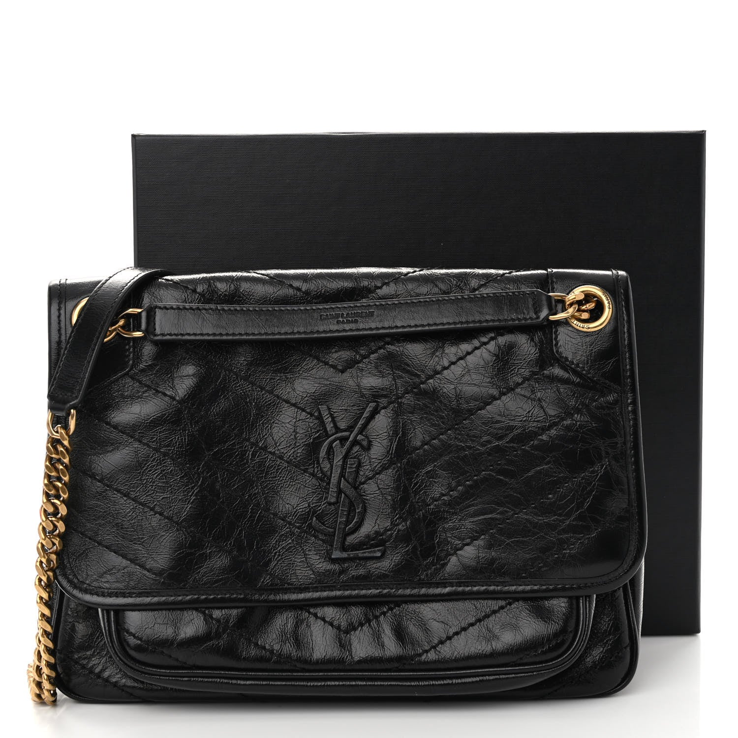 Saint Laurent Crinkled Calfskin Matelasse Monogram Medium Niki Chain Satchel Black 11 of 11