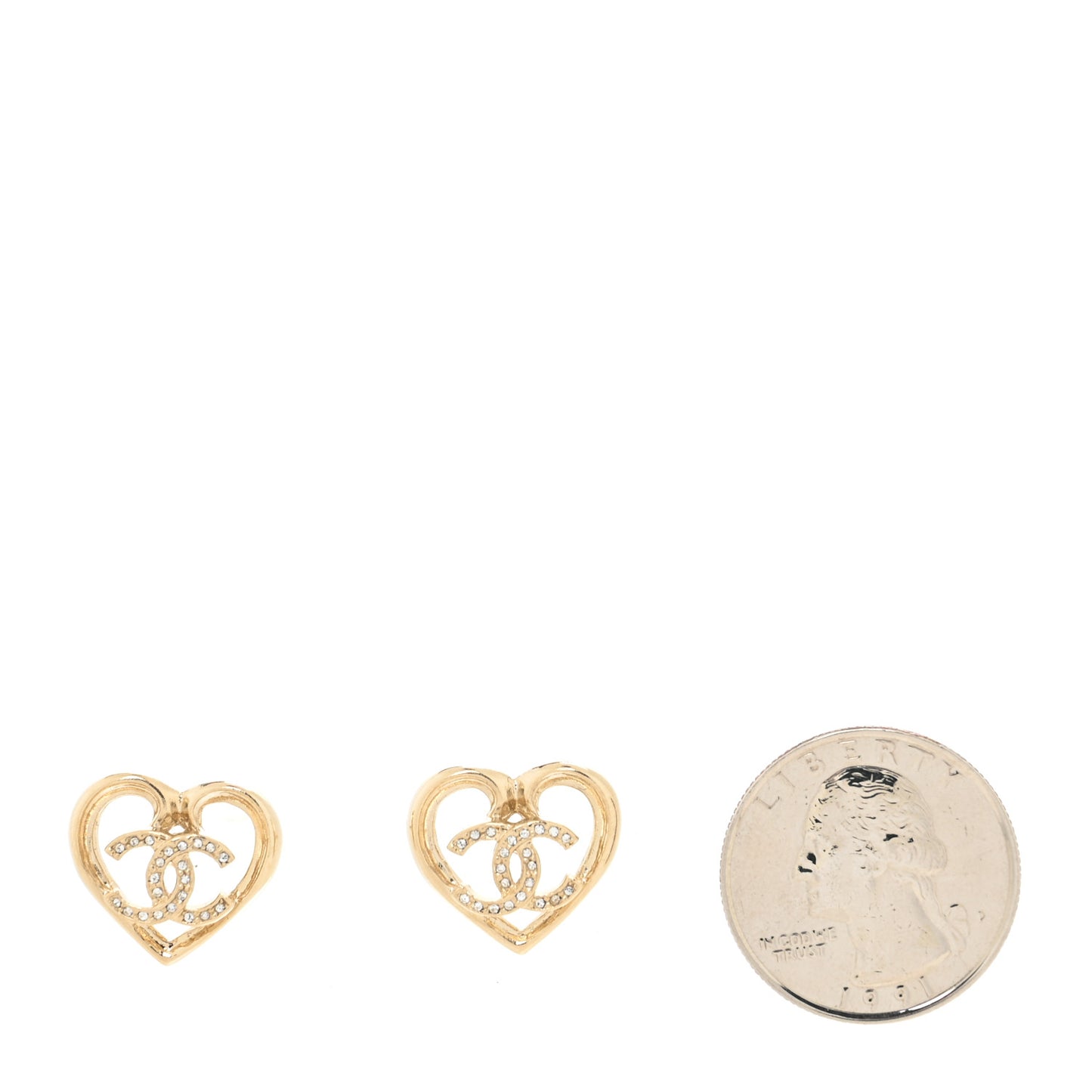 Metal Crystal CC Logo Heart Earrings Gold