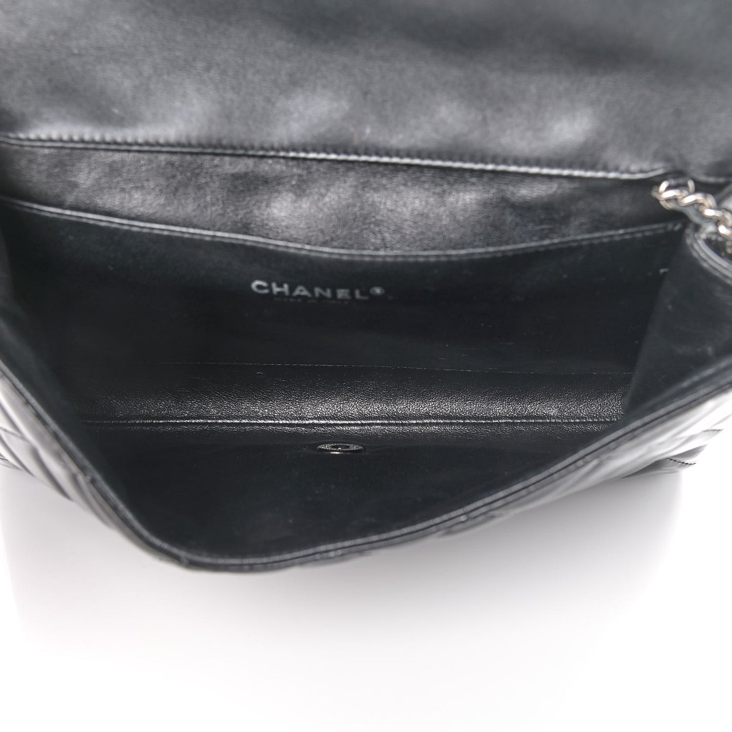 Patent Quilted Clutch with Chain Flap Black