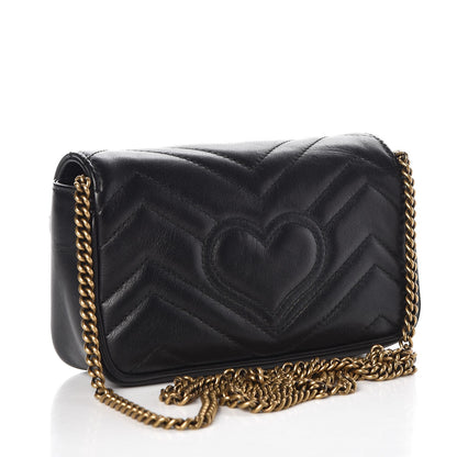 Gucci Calfskin Matelasse Super Mini GG Marmont Shoulder Bag Black 5 of 10
