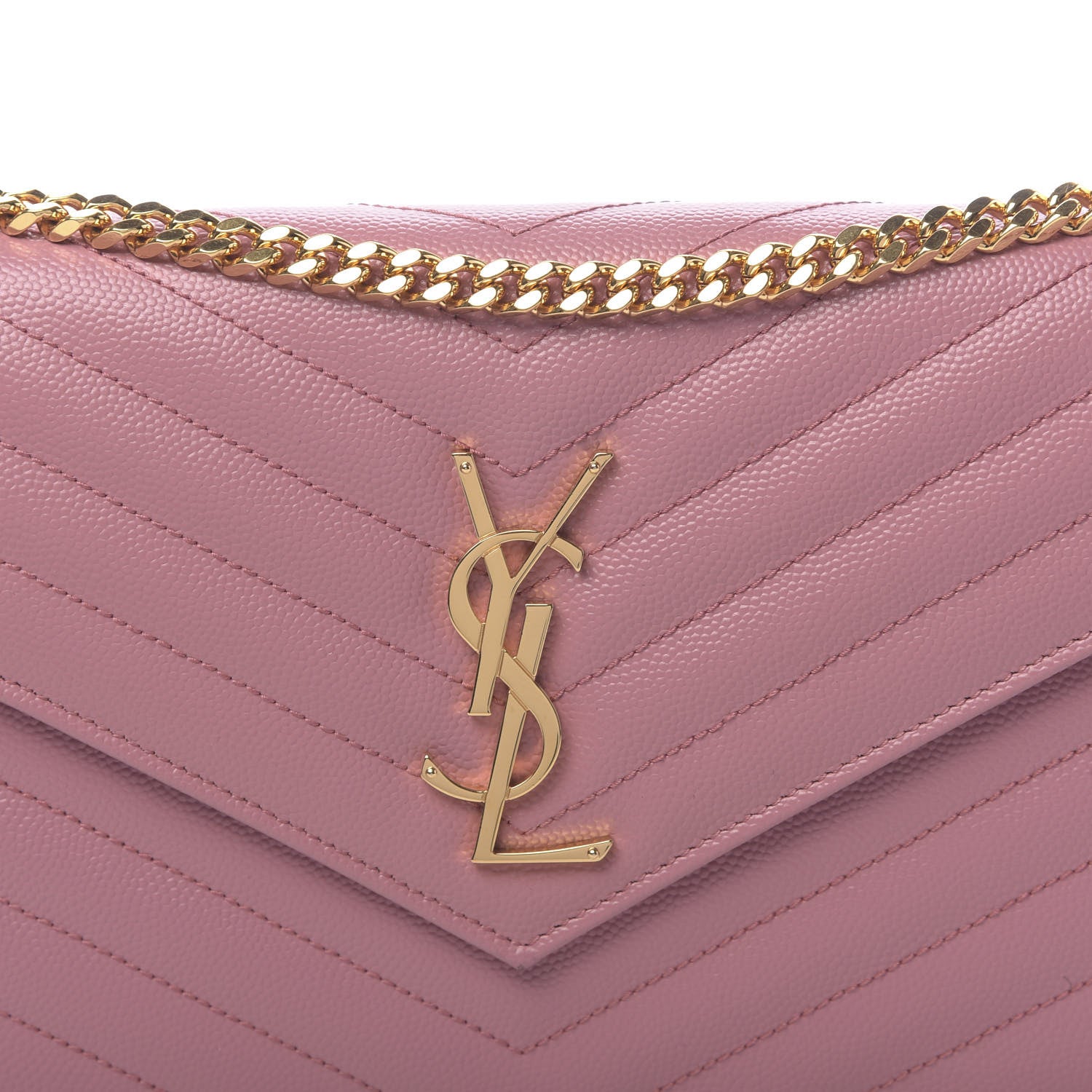 Saint Laurent Grain De Poudre Matelasse Chevron Monogram Chain Wallet Tender Pink 10 of 11