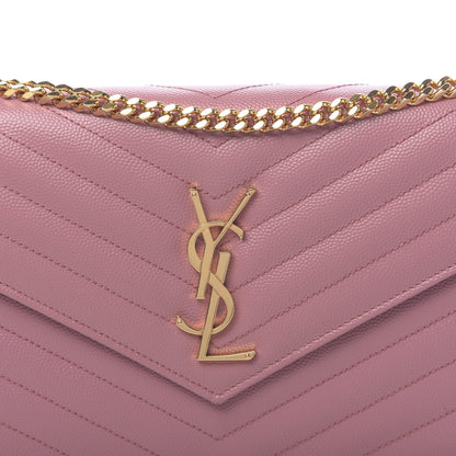Saint Laurent Grain De Poudre Matelasse Chevron Monogram Chain Wallet Tender Pink 10 of 11
