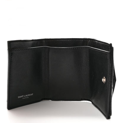 Saint Laurent Grain De Poudre Matelasse Chevron Monogram Compact Tri Fold Pocket Wallet Black 5 of 9