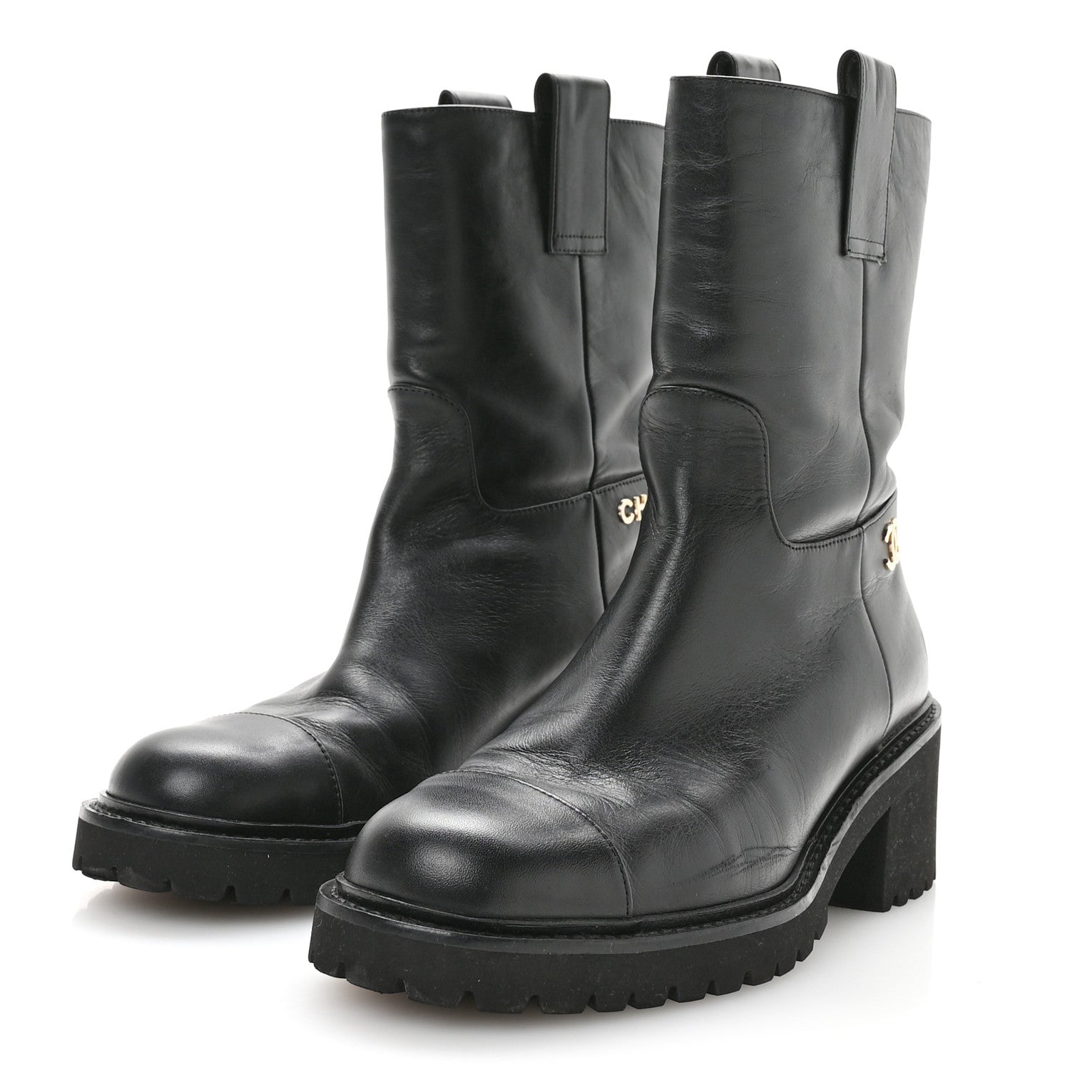 Chanel Calfskin CC Ankle Boots 37 Black 4 of 8