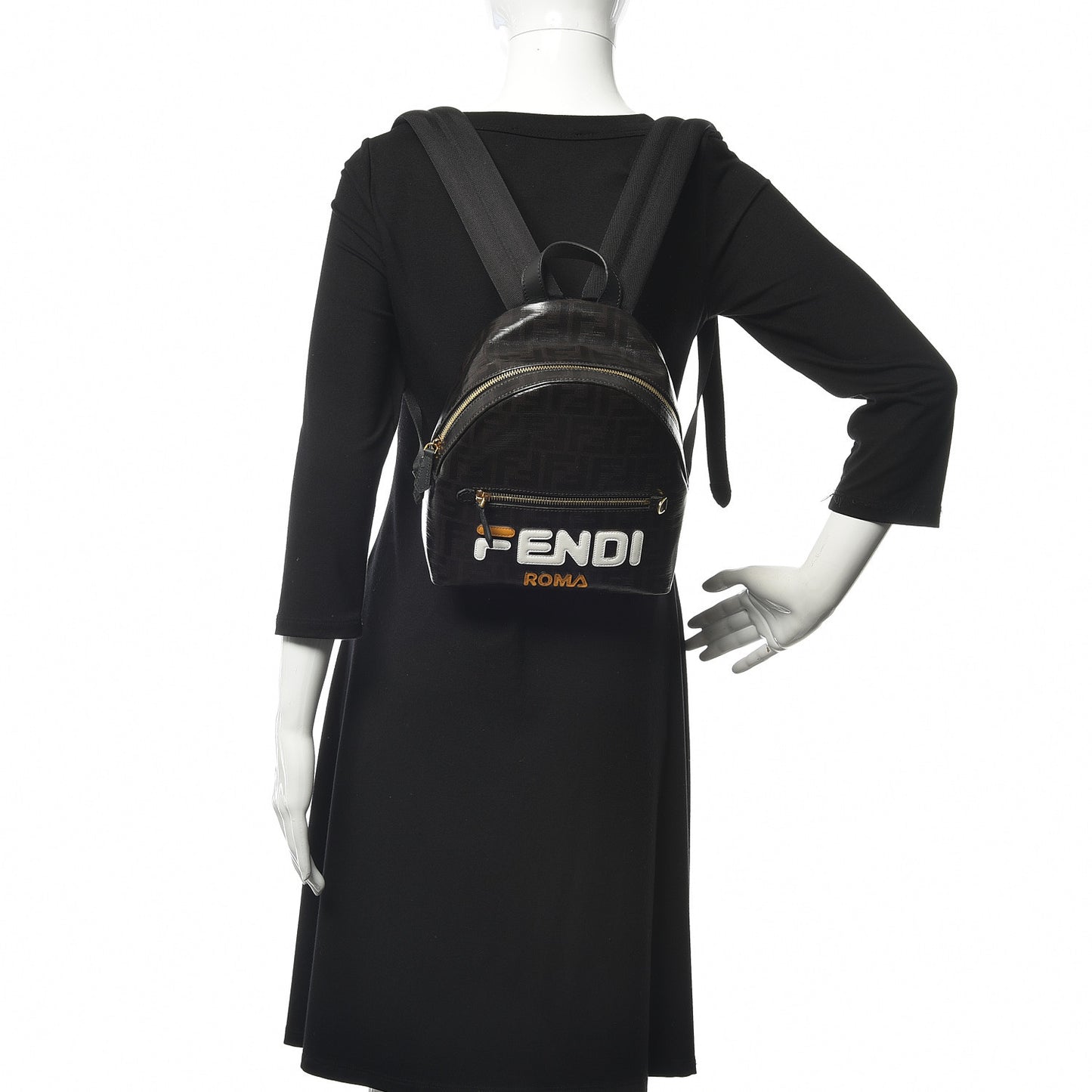 X FILA Glazed Fabric Vitello Century FF 1974 Mania Mini Backpack Black White