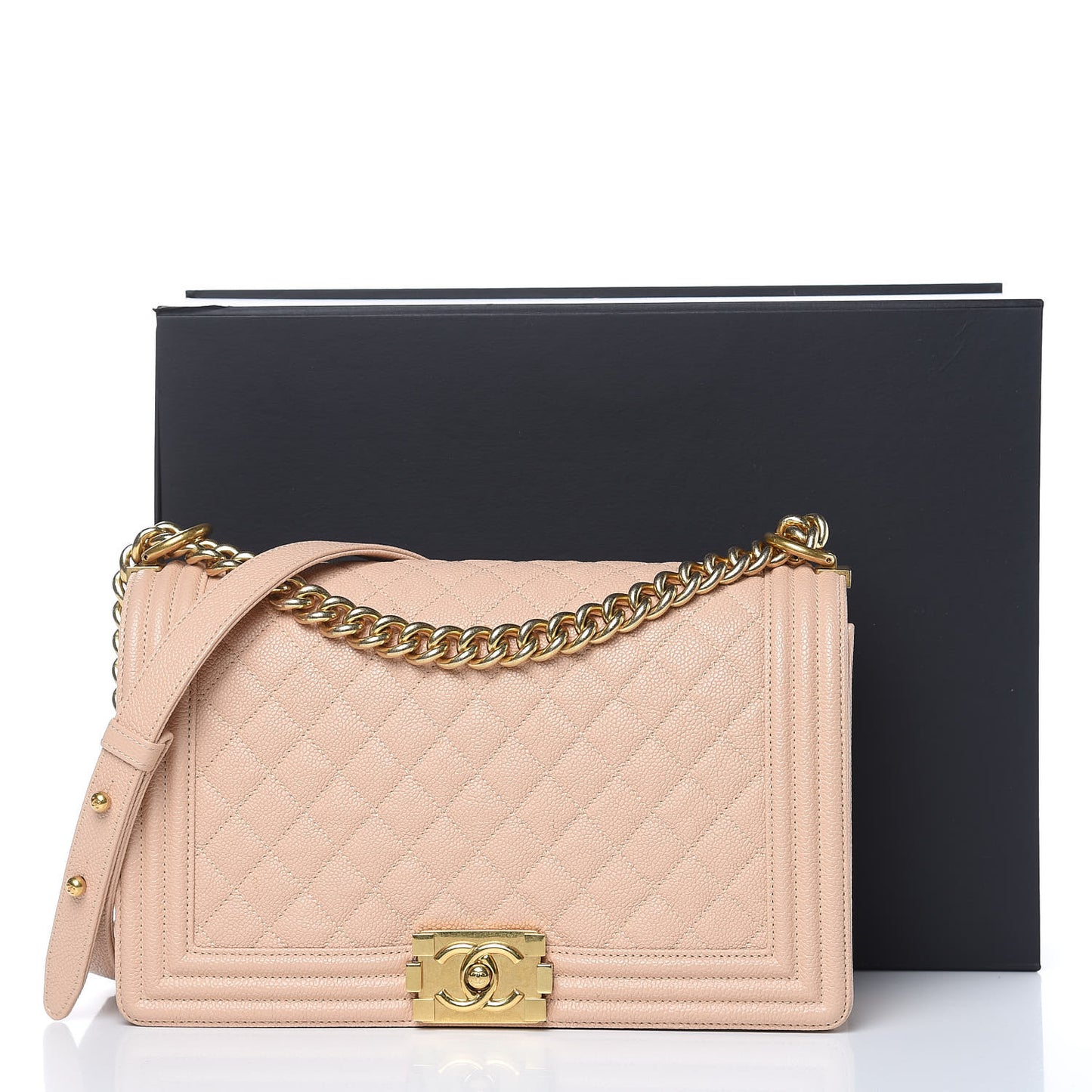 Caviar Quilted New Medium Boy Flap Light Beige