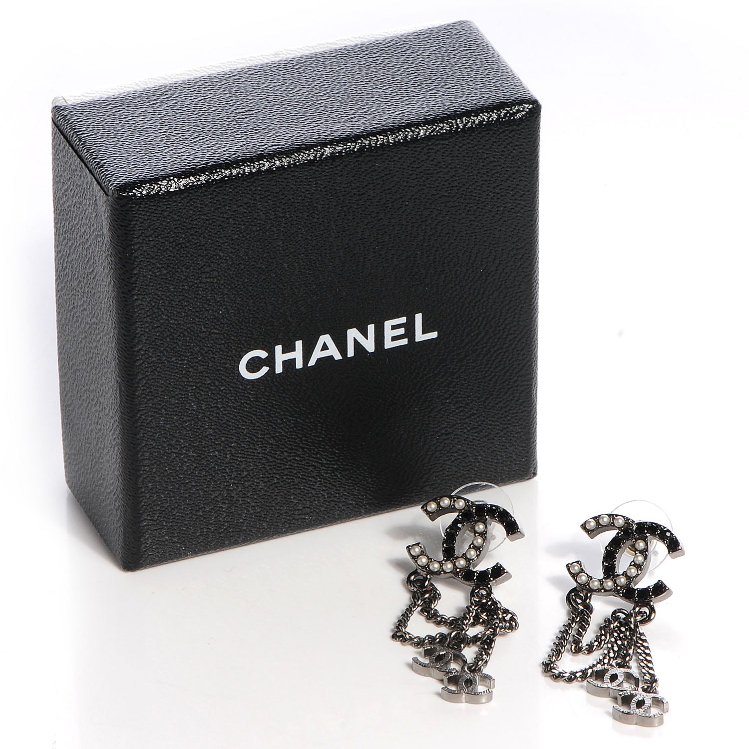 Chanel Pearl Beaded CC Chain Earrings Dark Silver 5 of 5