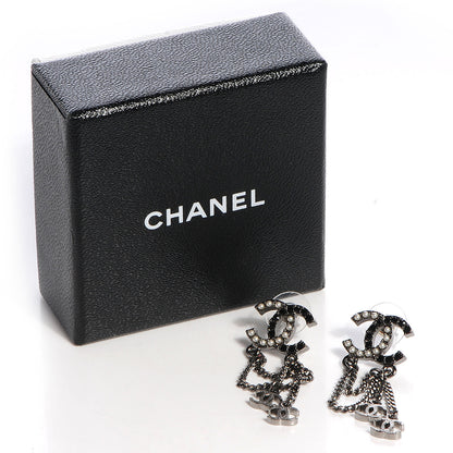 Chanel Pearl Beaded CC Chain Earrings Dark Silver 5 of 5