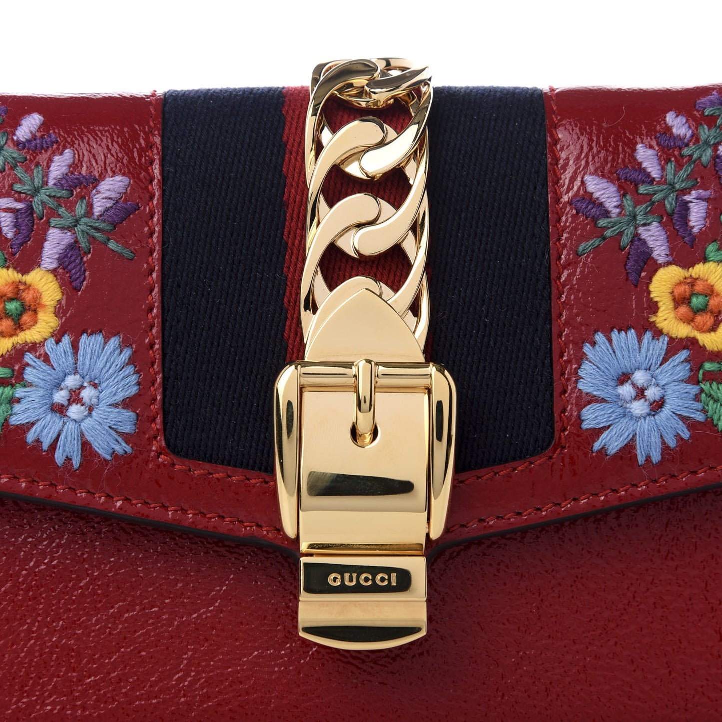 Patent Embroidered Super Mini Sylvie Chain Shoulder Bag Red