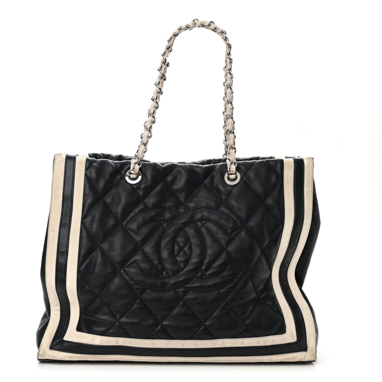 Chanel Lambskin Quilted Lido Shopping Tote Dark Navy Blue 1 of 11