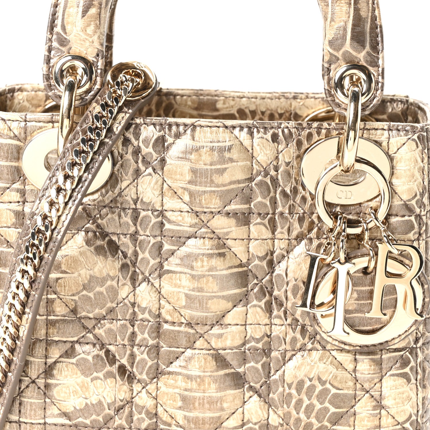 Christian Dior Metallic Snakeskin Cannage Mini Lady Dior Beige 8 of 10