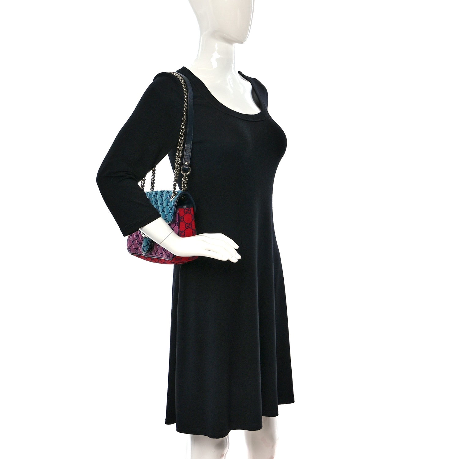 Gucci Monogram Multicolor Matelasse Diagonal Small GG Marmont Shoulder Bag Light Blue Pink Blue Green Red 2 of 9