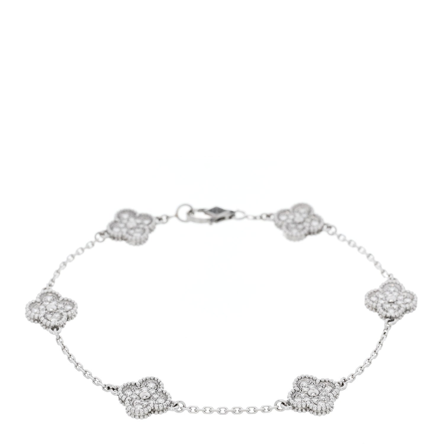 Van Cleef & Arpels 18K White Gold Diamond 6 Motifs Sweet Alhambra Bracelet 1 of 4