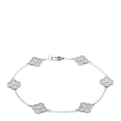 Van Cleef & Arpels 18K White Gold Diamond 6 Motifs Sweet Alhambra Bracelet 1 of 4
