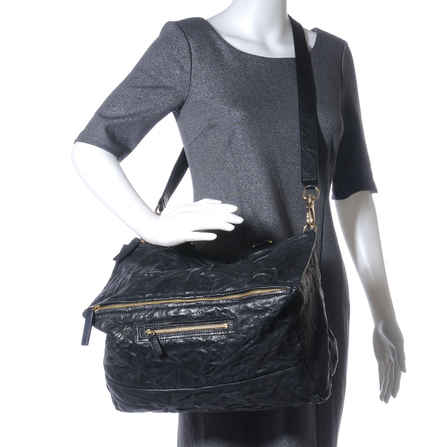 Tumbled Sheepskin Medium Pandora Bag Black