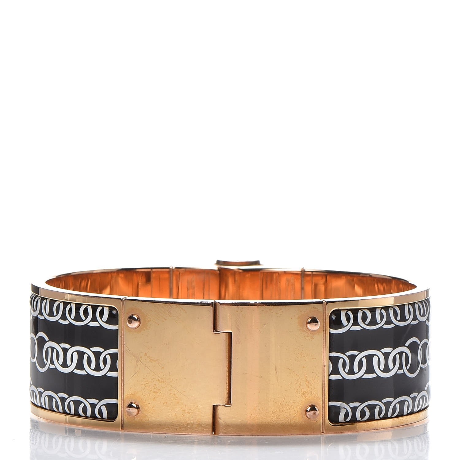 Hermes Enamel Printed Wide Balades Equestres Positif Negatif Hinged Bracelet M Black 3 of 5