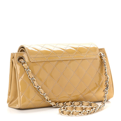 Chanel Patent Quilted Accordion Double Flap Beige 2 of 12