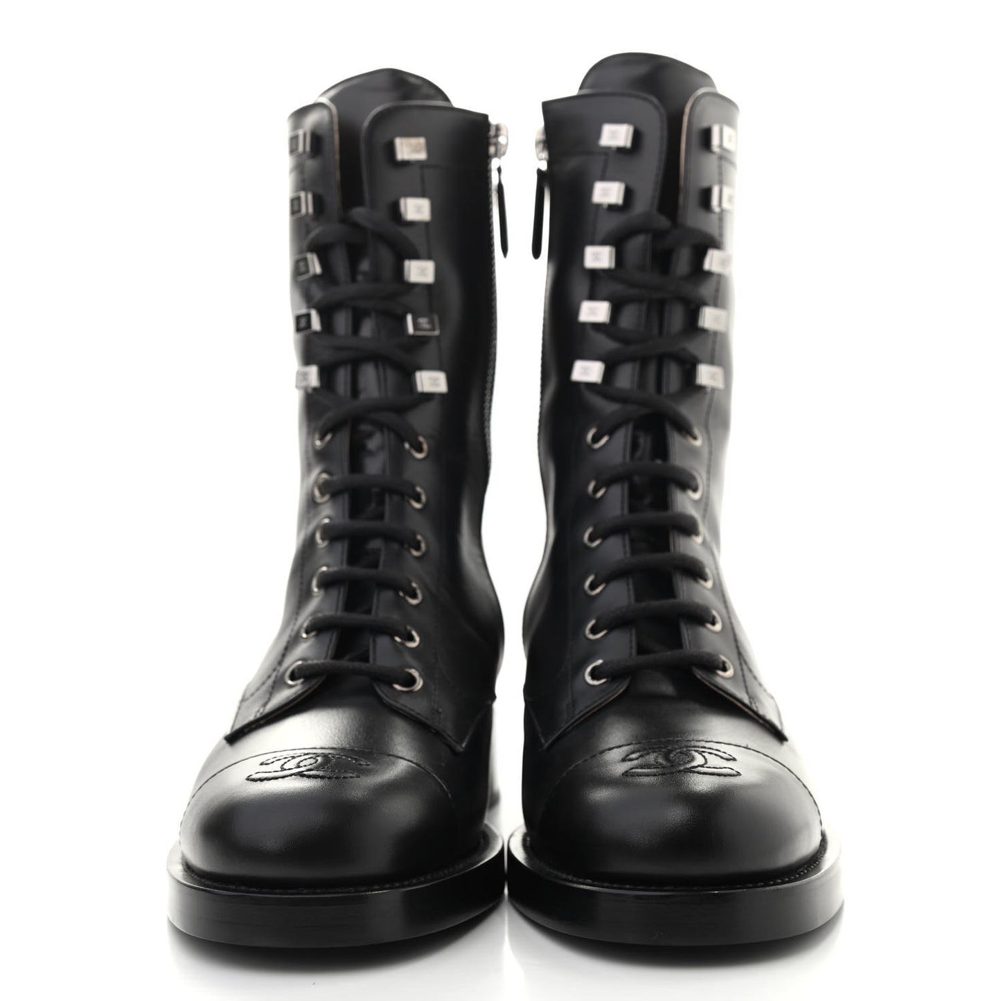 Calfskin Lace Up Combat Boots 38.5 Black