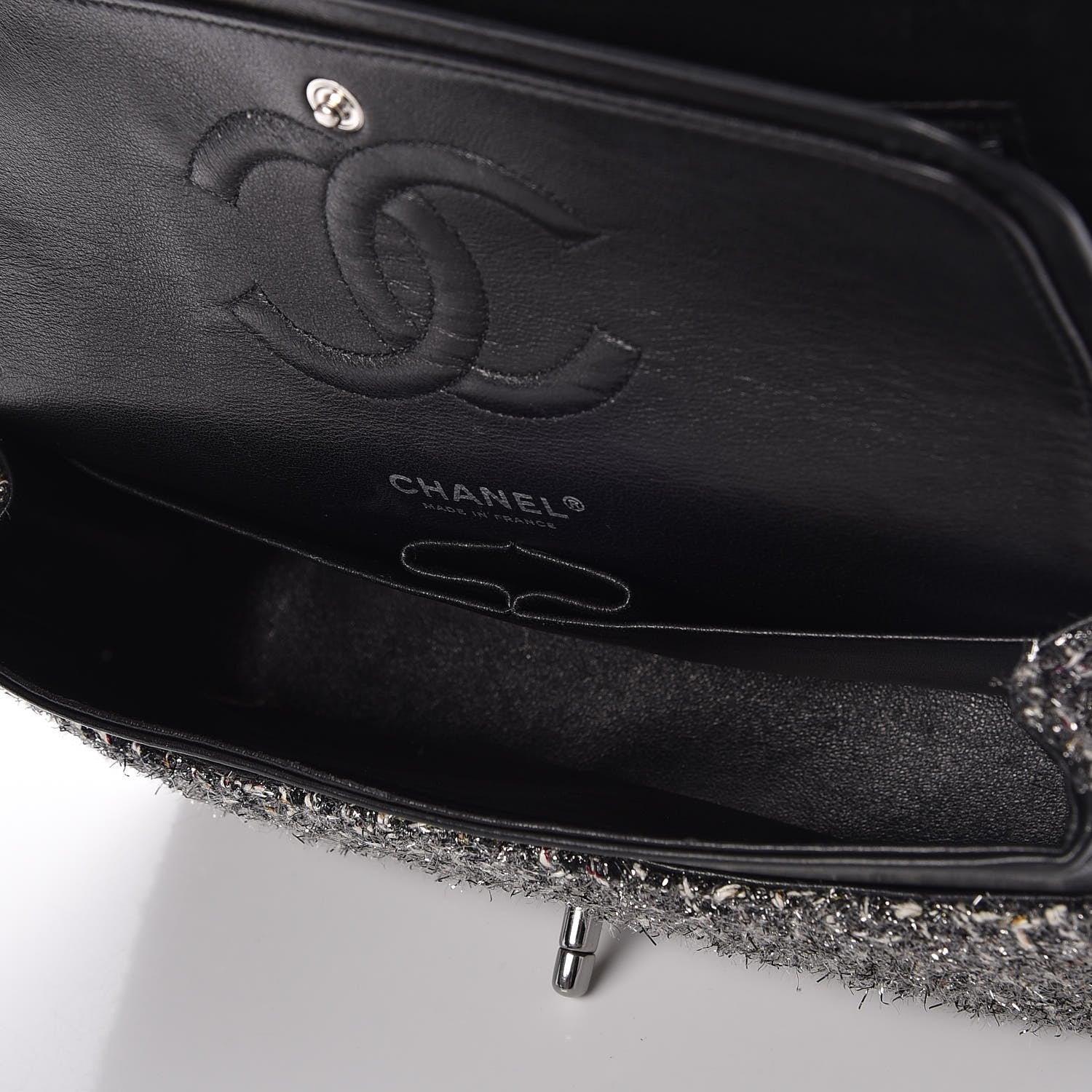 Chanel Metallic Tweed Medium Double Flap Black White 6 of 8