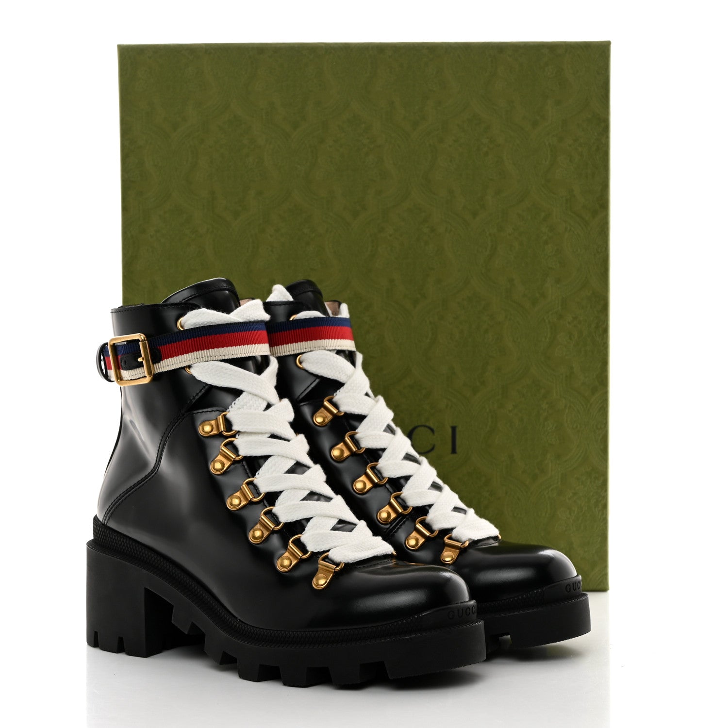 Gucci Calfskin Sylvie Web Lace Up Combat Boots 36.5 Black 9 of 9