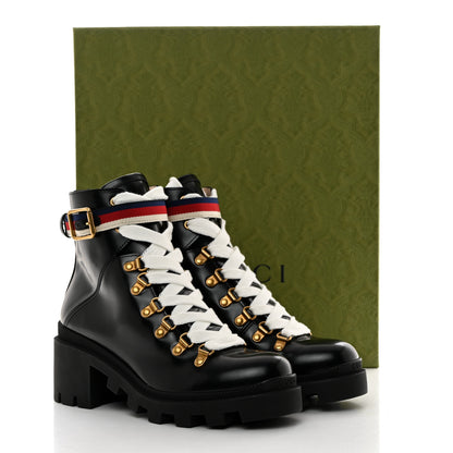 Gucci Calfskin Sylvie Web Lace Up Combat Boots 36.5 Black 9 of 9