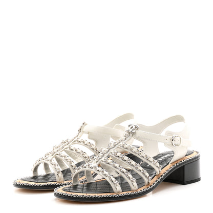Chanel Lambskin Chain Cork Sandals 38.5 White 4 of 10