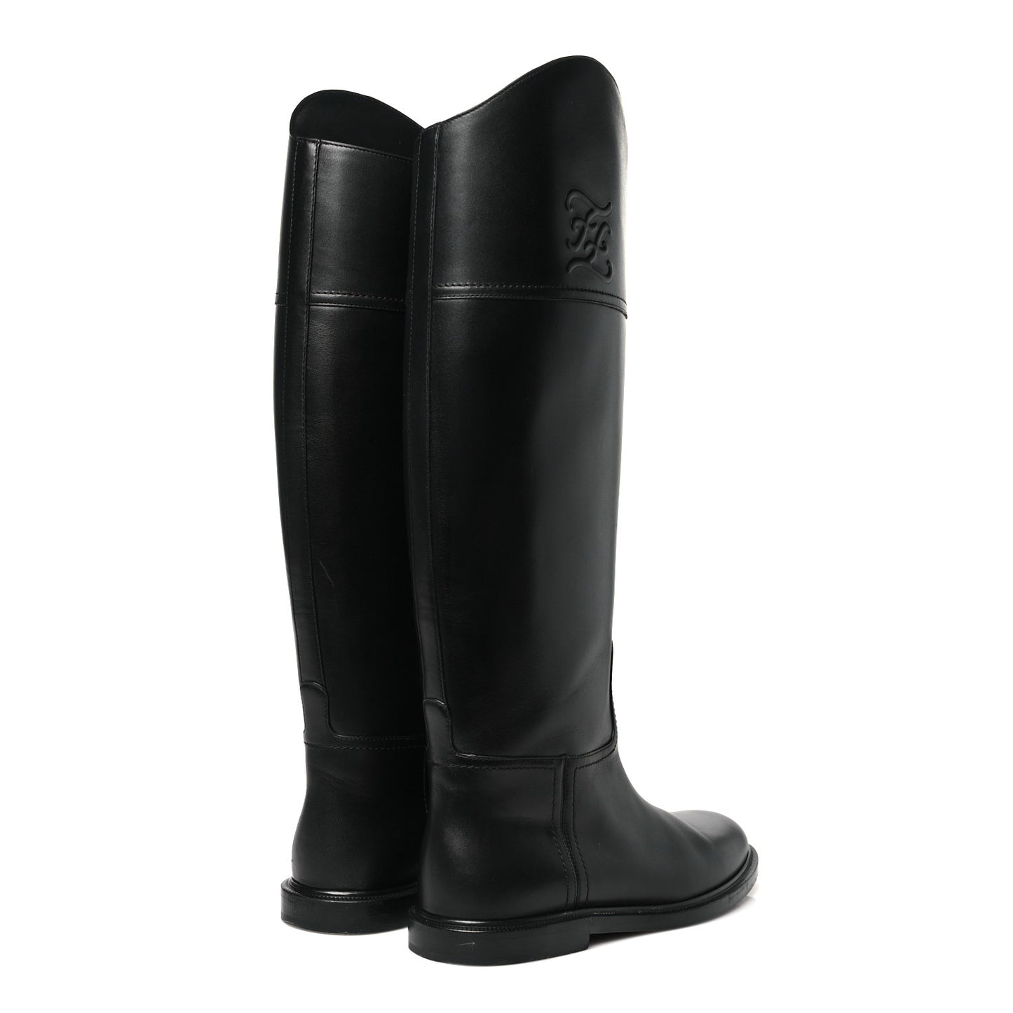 Vitello Karligraphy Embossed Tall Riding Boots 37.5 Black