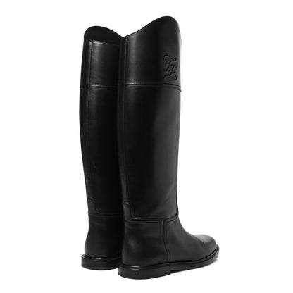 Fendi Vitello Karligraphy Embossed Tall Riding Boots 37.5 Black 4 of 8