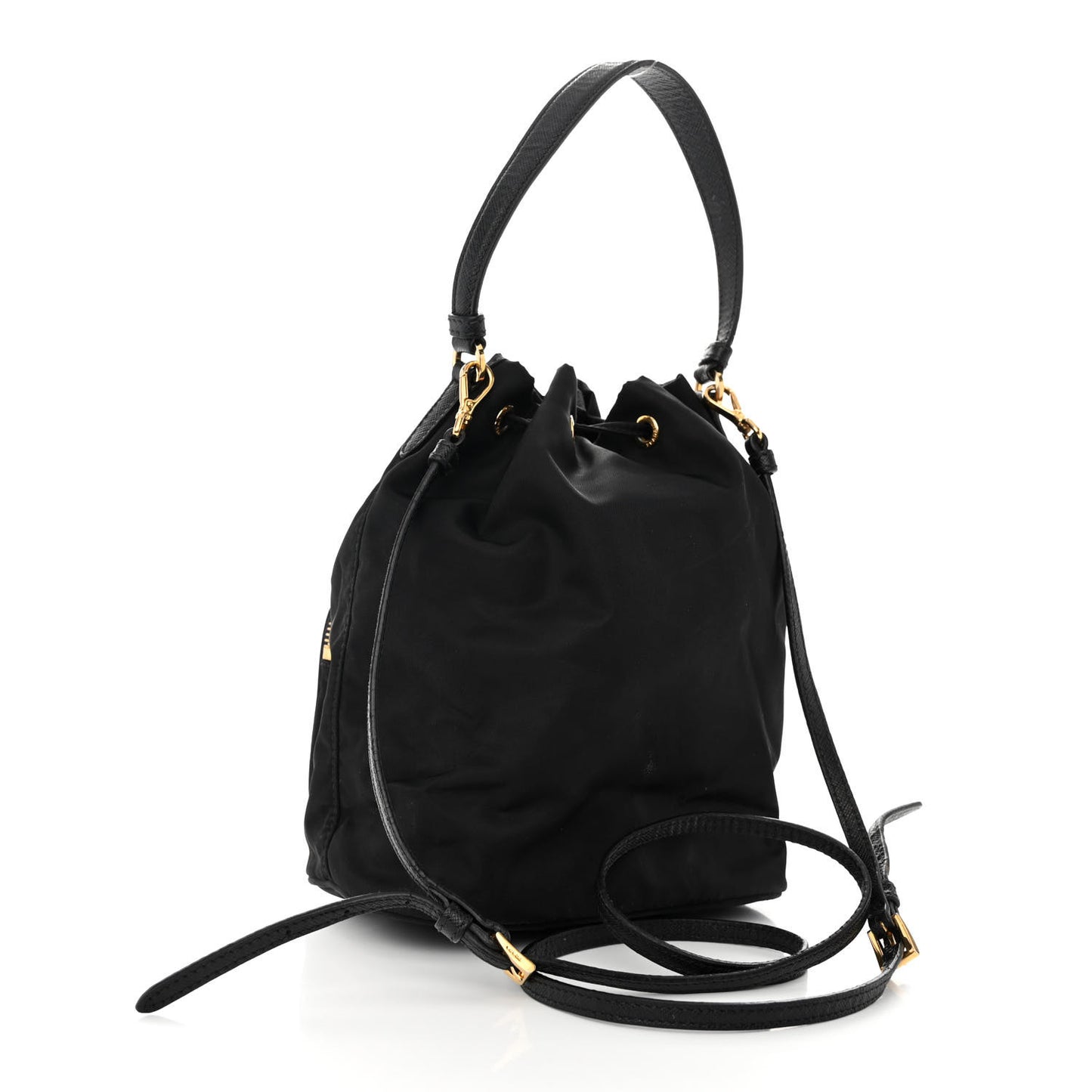Saffiano Tessuto Nylon Mini Bucket Crossbody Bag Black