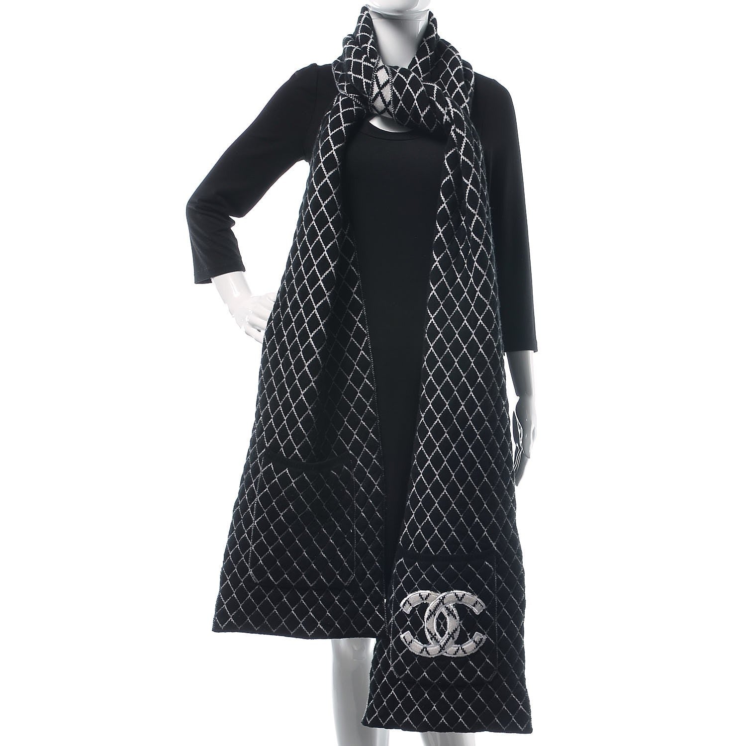 Chanel Cashmere CC Pocket Scarf Black White 2 of 6