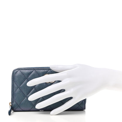 Chanel Iridescent Caviar Quilted Medium Zip Around Wallet Dark Blue 2 of 9