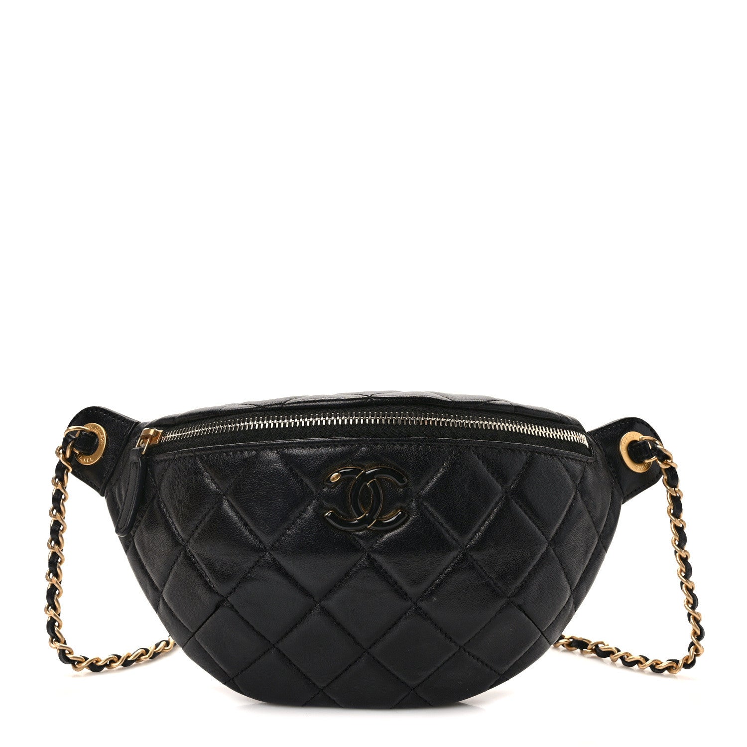 Chanel Shiny Lambskin Enamel Quilted Waist Bag Fanny Pack Black 1 of 11