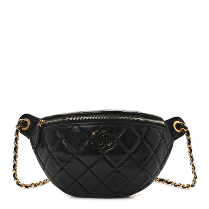 Chanel Shiny Lambskin Enamel Quilted Waist Bag Fanny Pack Black 1 of 11
