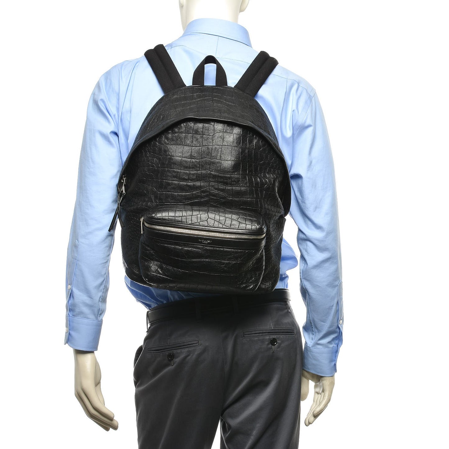 Calfskin Crocodile Embossed City Backpack Black