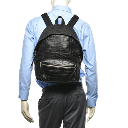 Saint Laurent Calfskin Crocodile Embossed City Backpack Black 2 of 8