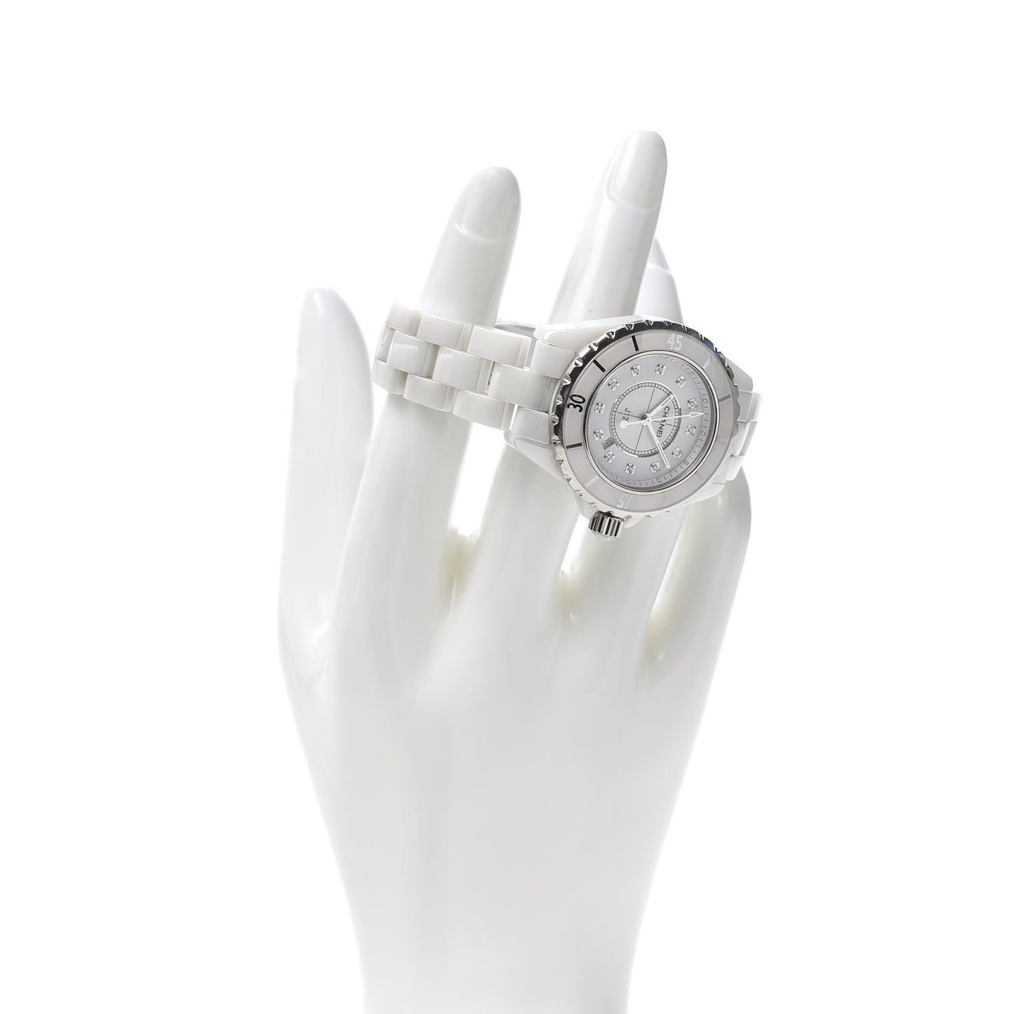 Stainless Steel Ceramic Diamond 33mm J12 Quartz Watch White